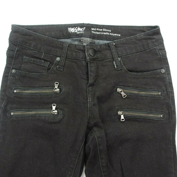 CC - Mossimo Skinny Jeans Womens 00 Black Faux Zipper Pockets Mid Rise Stretch - Picture 2 of 8